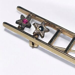 Mary Kay Gold Tone Metal Ladder to Success 2 Stars Brooch Vtg Bohemian Pin Pink